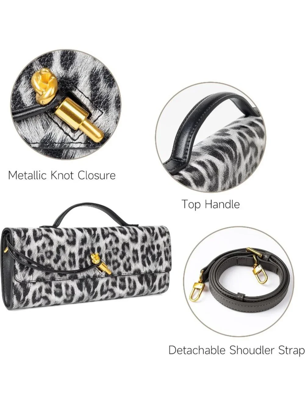 Women Snow Leopard Leather Suede Woven Clutch Purse For Evening Crossbody Bag